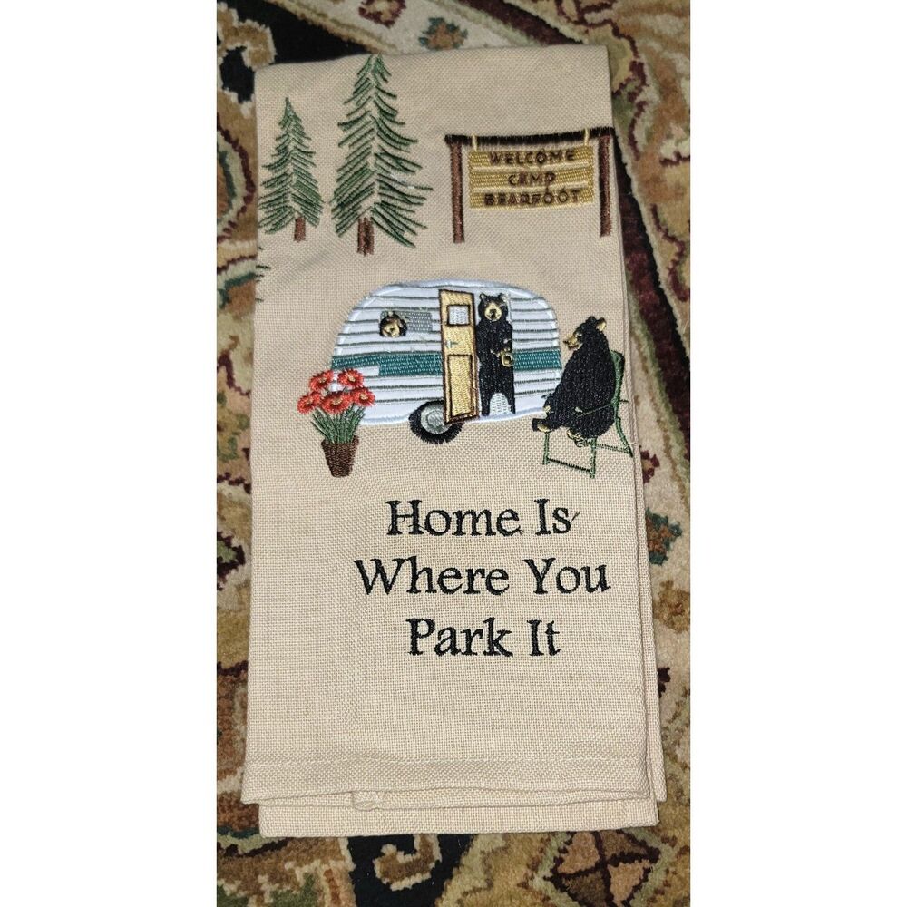 Embroidered RV Camper Dish/ Tea Towel Black Bears Smokies *NEW Home is Where You